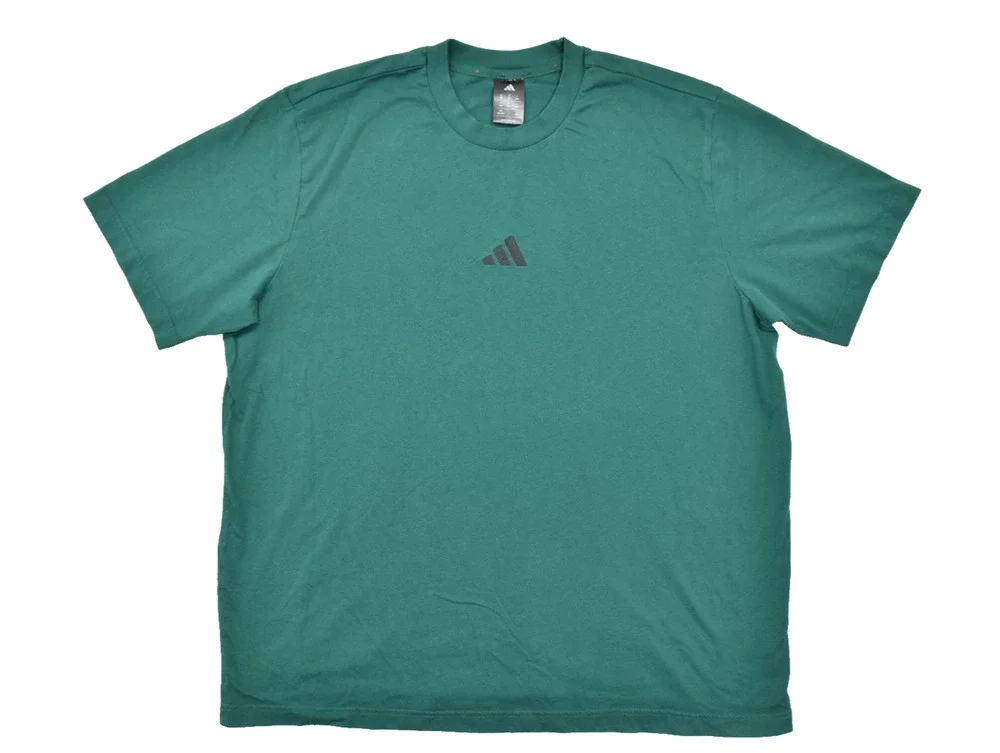 Adidas Men's 2XL Short Sleeve Tee Green Embroidered Center Logo Cotton Crew Neck